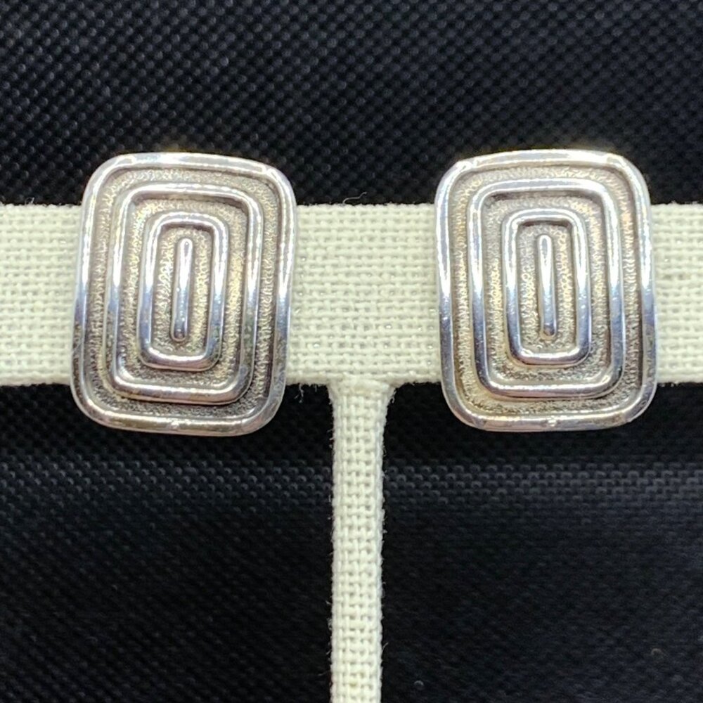 VTG Beau Sterling Silver 925 Geometric Screw Back Earrings 9/10" Length